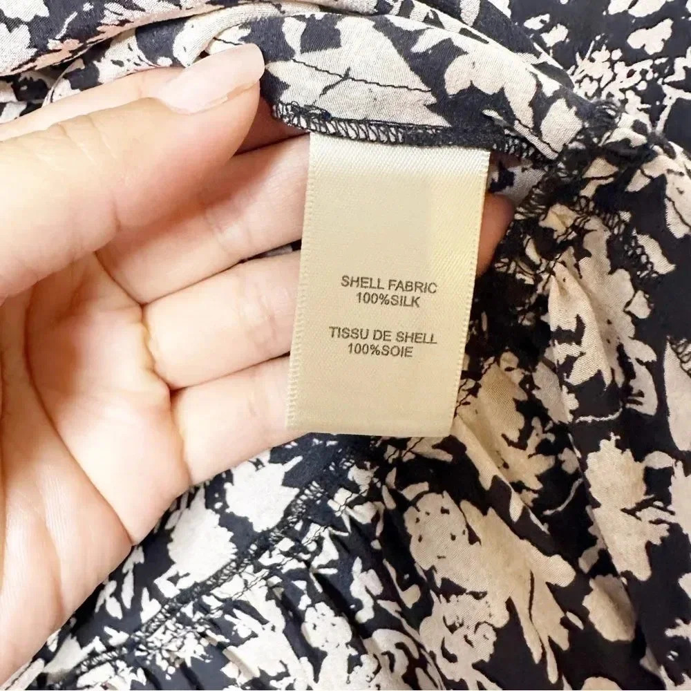 REBECCA TAYLOR 100% Silk Cream Black‎ Floral Print Blouse Peplum Size 0 - Picture 5 of 8